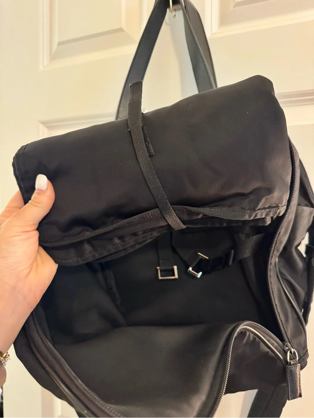 Prada Black Nylon Diaper Bag Tote with Leather Straps